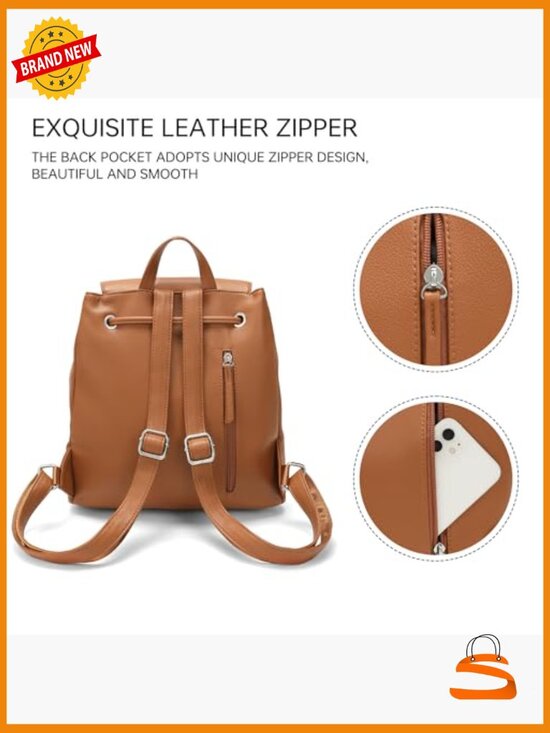 Vegan Leather Backpack Purse with Drawstring Closure